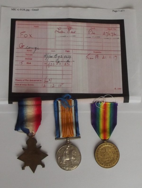 1914/15 Star Trio Pte. Fox Lan.Fus. K.I.A