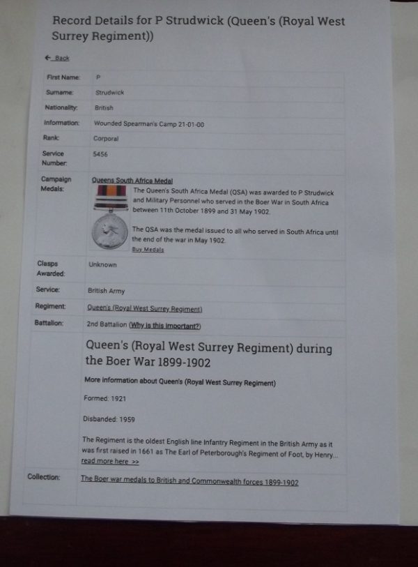 QSA 3 Clasps RL:WT: Surrey Regt.