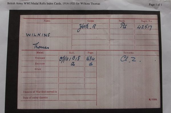 Pte. T. Wilkins Yorks. Regt.