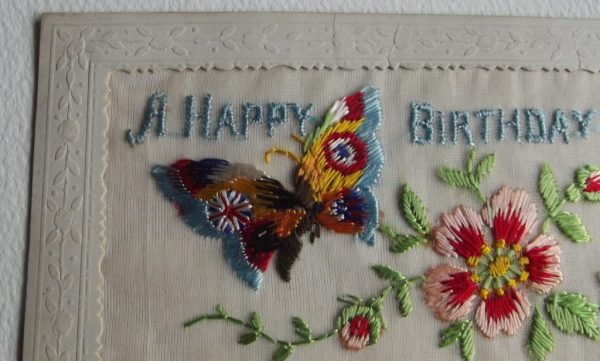 WWI Silk Butterfly Happy Birthday